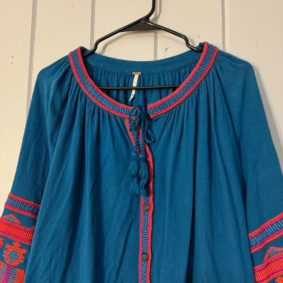 Free People In The Clear‎ Embroidered Tunic Dress Oversized XS Blue Orange - Picture 4 of 14